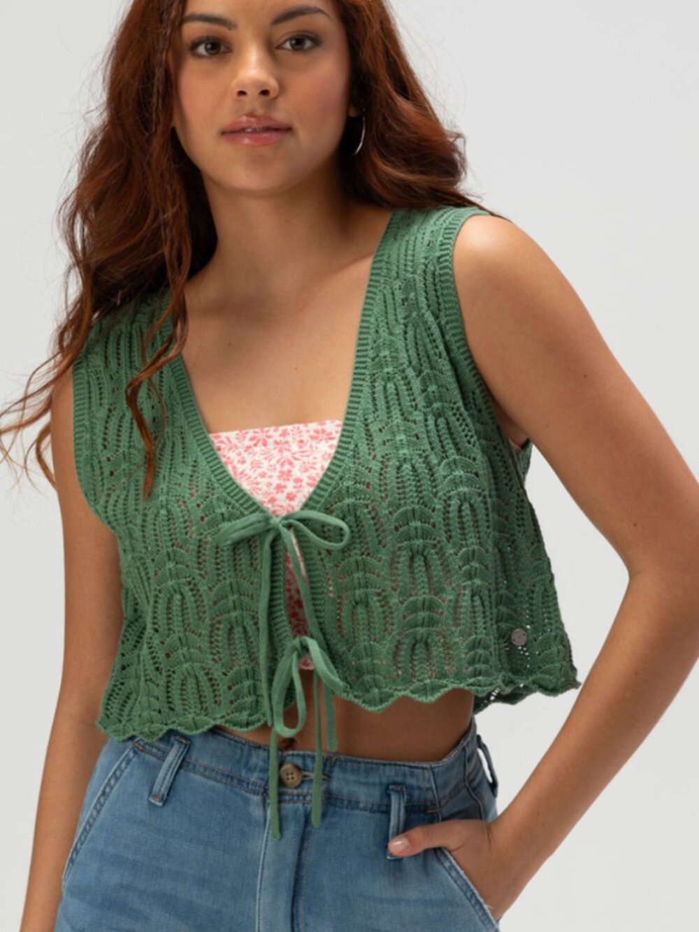 Beach Bound Green Crop Sweater Vest | ROXY